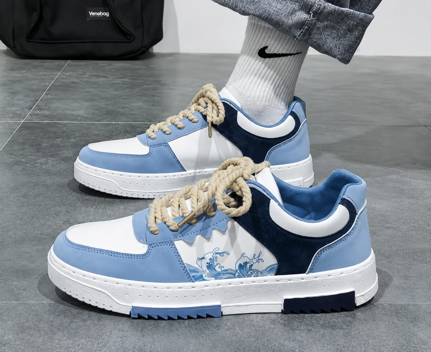Men's Casual Low-Top Sneakers – Blue & White Edition