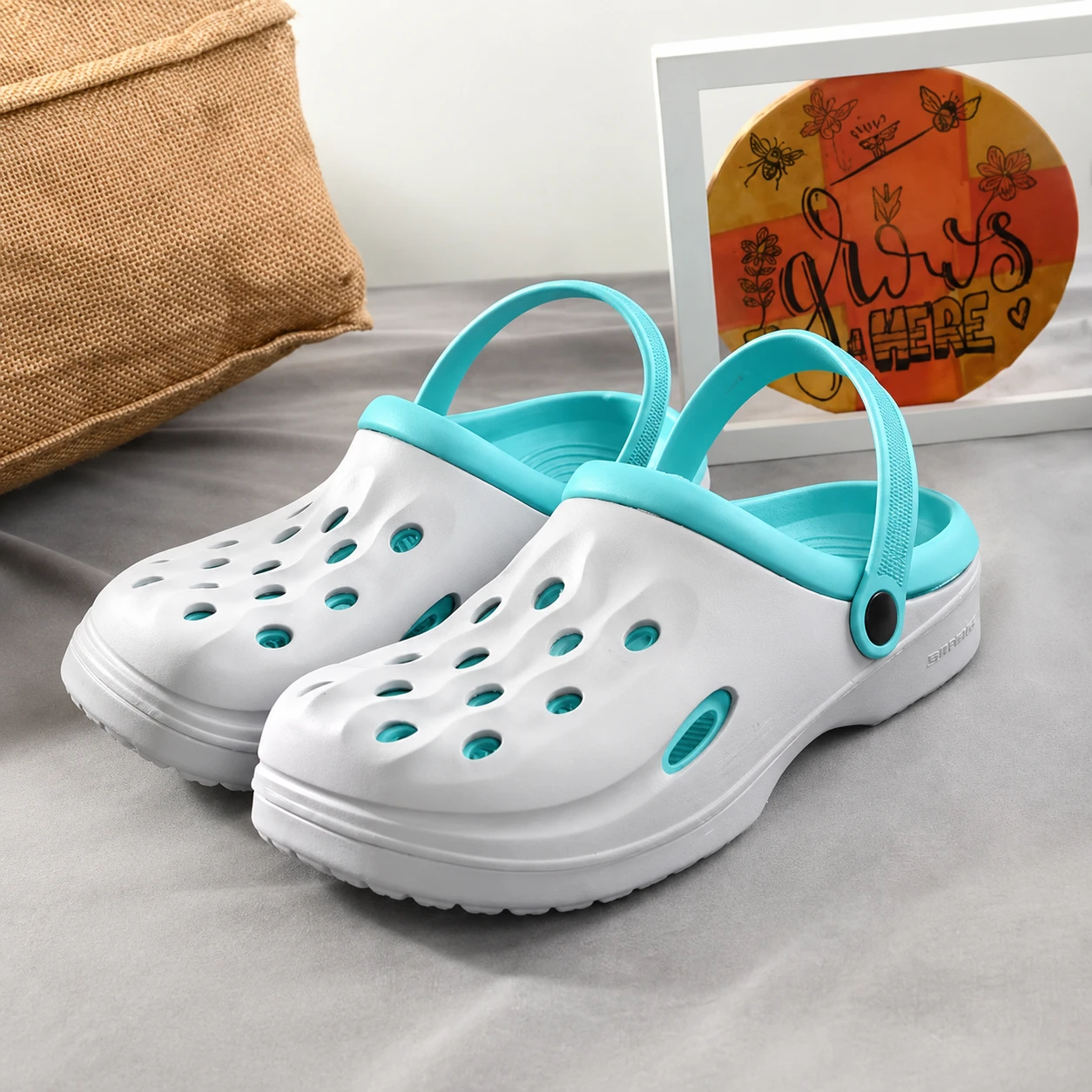 Unisex Lightweight Comfort Clogs – White & Aqua Blue