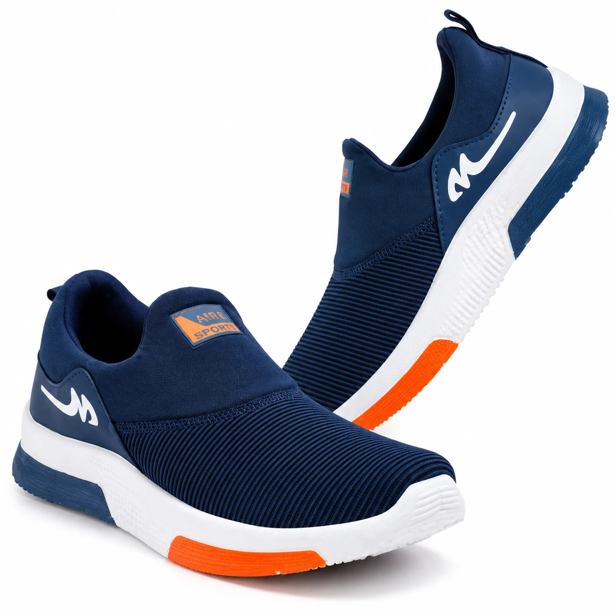 Men's Lightweight Slip-On Sports Shoes – Navy Blue & White Casual Walking Sneakers