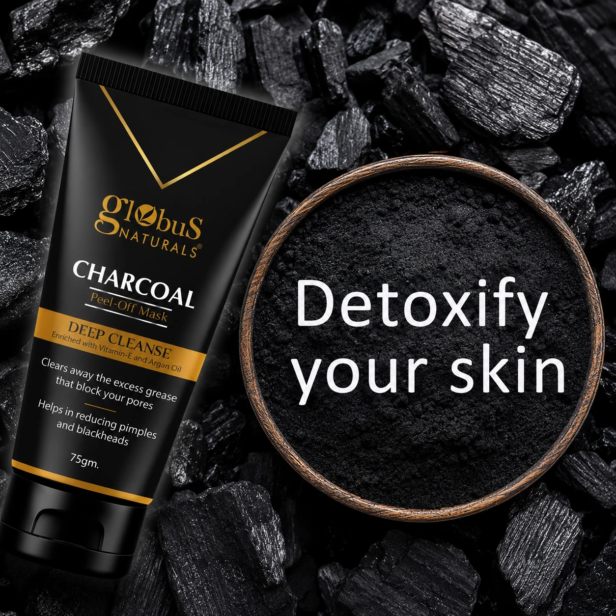 Globus Naturals Charcoal Peel-Off Face Mask – Deep Cleanse (75g)