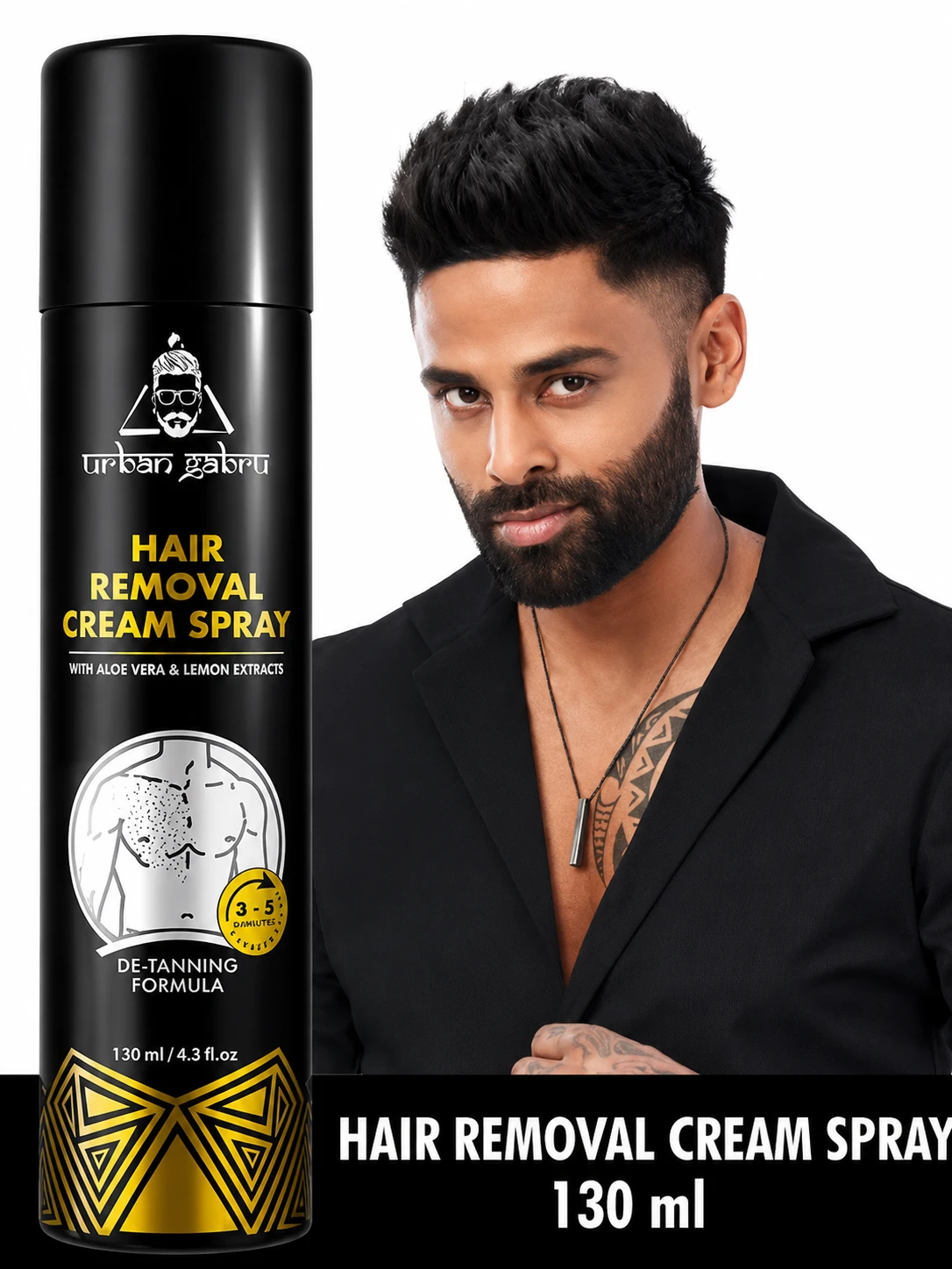 UrbanGabru Hair Removal Cream Spray for Men's Body Hair 130ml Pack of 1