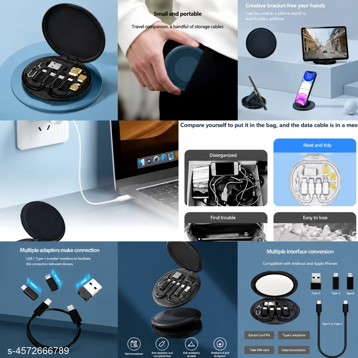 Portable 60W 6-in-1 Retractable Fast Charging Cable – Compact Multi-Device Charging Box